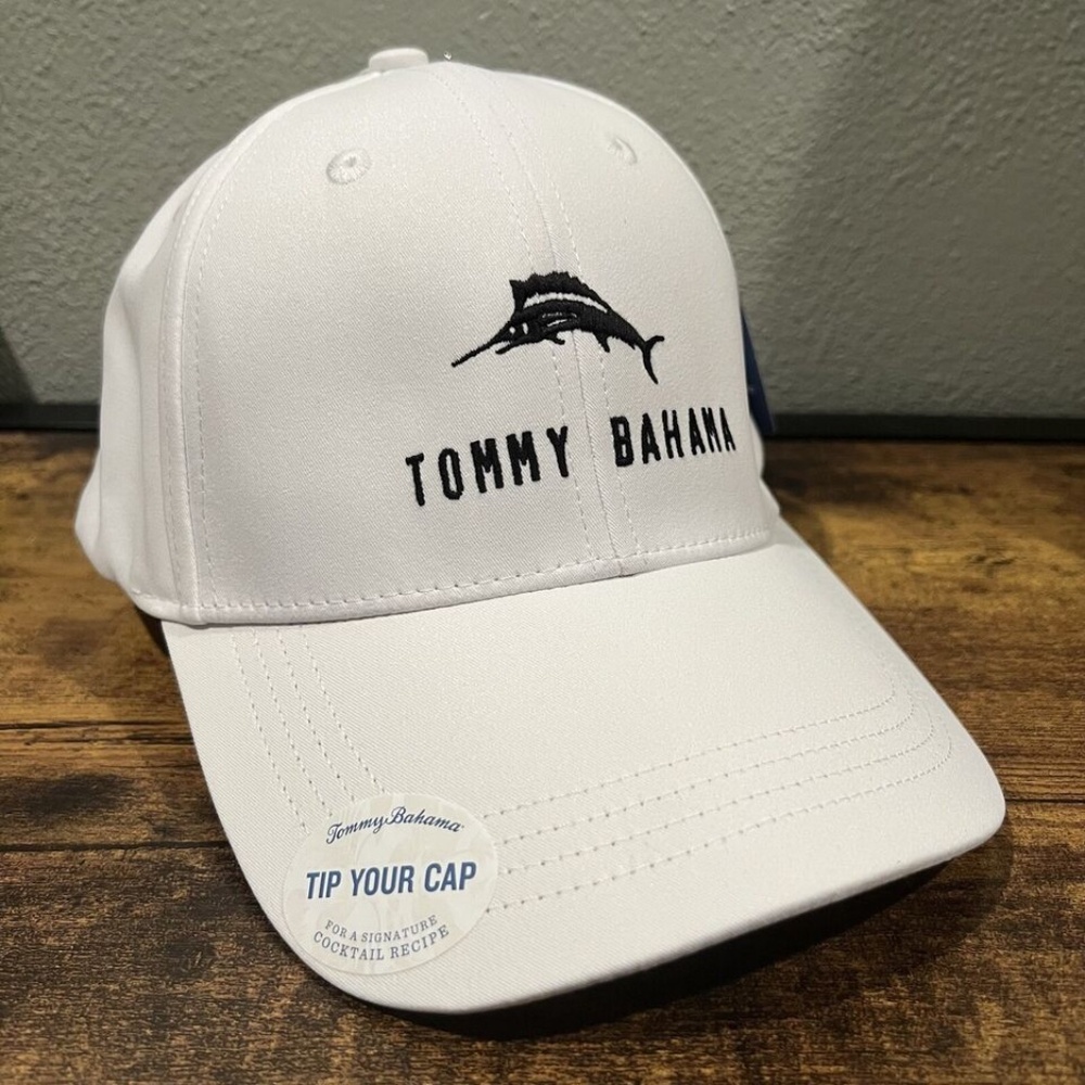 TOMMY BAHAMA “Tip Your Cap” Embroidered Marlin Hat Mens White Adjustable NWT